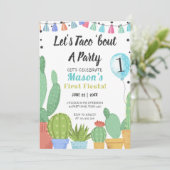 First Fiesta Boy Taco Bout a Party Cactus Birthday Kaart (Staand voorkant)