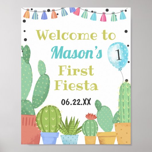 First Fiesta Boy Taco Bout a Party Cactus Birthday Poster (Voorkant)