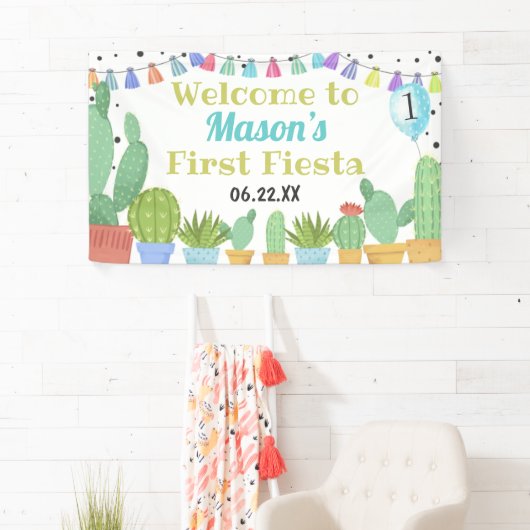 First Fiesta Boy Taco Bout a Party Cactus Birthday Spandoek (Insitu)