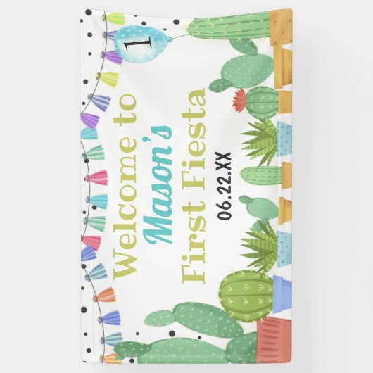 First Fiesta Boy Taco Bout a Party Cactus Birthday Spandoek (Verticaal)