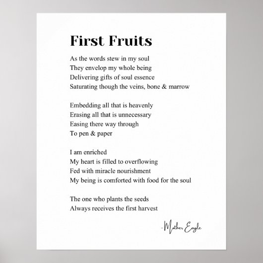 First Fruits Inspirerend poëzie muur kunst poster (Voorkant)