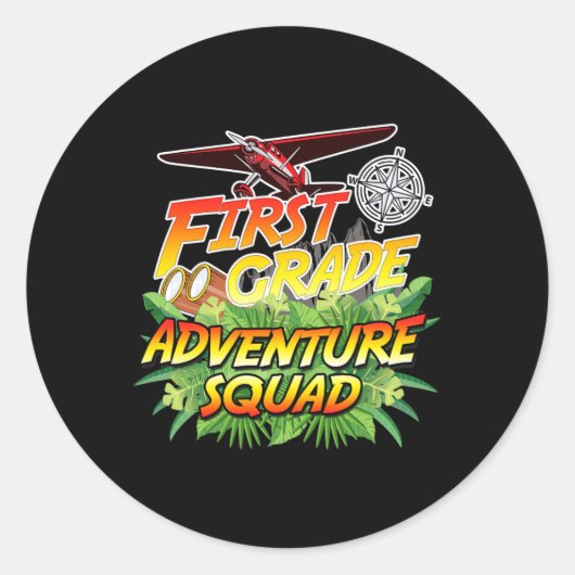 First Grade Adventure Squad - Safari Theme Teacher Ronde Sticker (Voorkant)