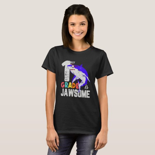 First Grade Boys Girls JawSome Shark First Day of  T-shirt (Voorkant volledig)