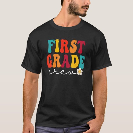 First Grade Crew Back to School Retro Teacher Stud T-shirt (Voorkant)