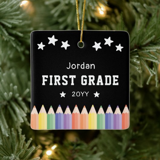 First Grade Kleurrijke Naam Foto Keepsake Keramisch Ornament (Boom)