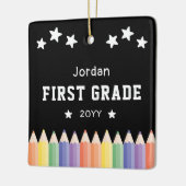 First Grade Kleurrijke Naam Foto Keepsake Keramisch Ornament (Links)
