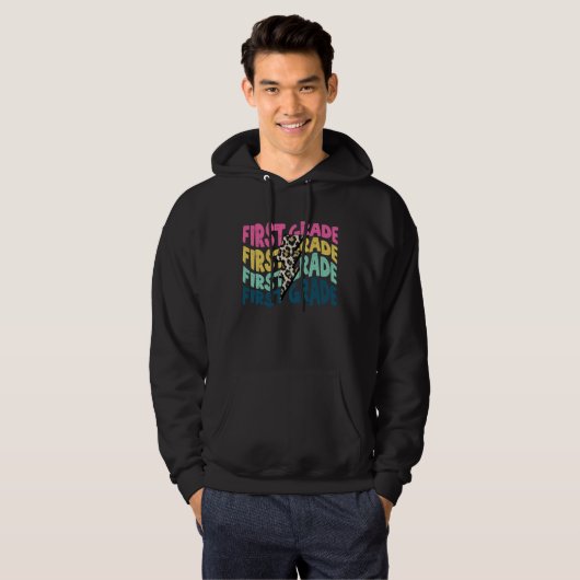 First Grade Leopard Lightning Bolt Teacher Back To Hoodie (Voorkant volledig)
