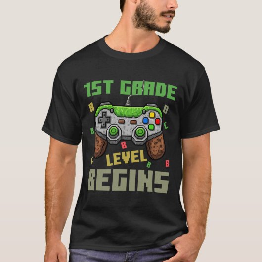 First Grade Level Begins Gamer Boys Kids Ck To Sch T-shirt (Voorkant)