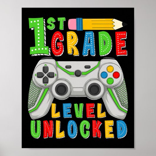 First Grade Level Unlocked Ck To School Gamer Boys Poster (Voorkant)