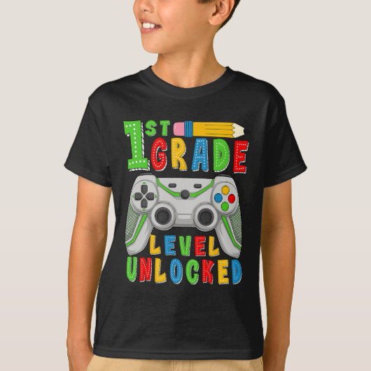 First Grade Level Unlocked Ck To School Gamer Boys T-shirt (Voorkant)