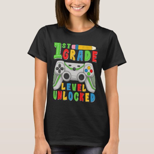 First Grade Level Unlocked Ck To School Gamer Boys T-shirt (Voorkant)