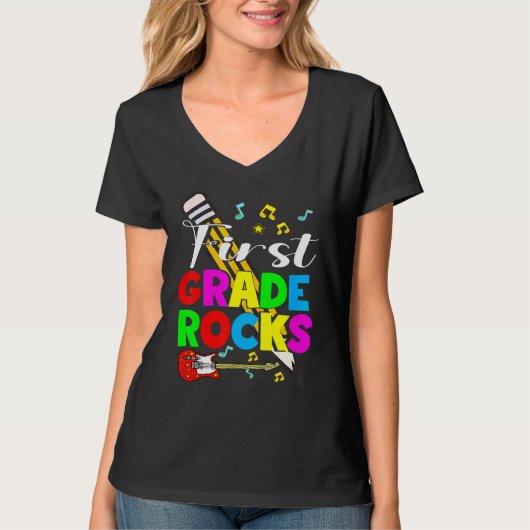 First Grade Rocks Happy First Day Terug naar Schoo T-shirt (Voorkant)