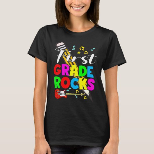 First Grade Rocks Happy First Day Terug naar Schoo T-shirt (Voorkant)