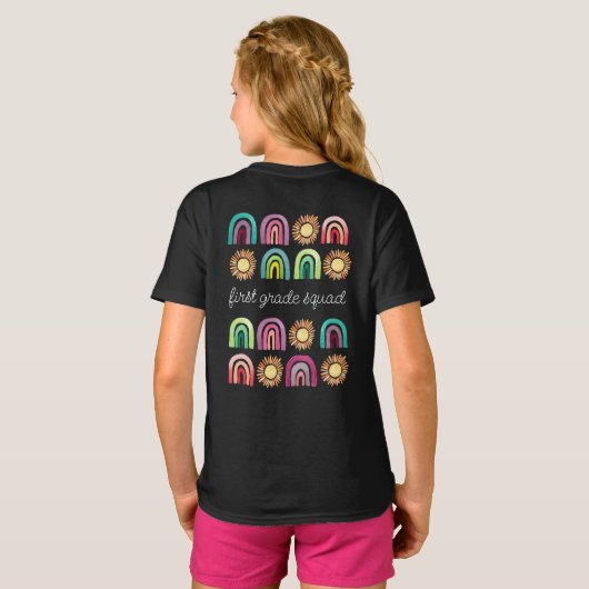 First Grade Squad Rainbow & Suns Terug naar school T-shirt (Achterkant volledig)