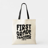 First Grade Teacher Black Typography Design Tote Bag (Achterkant)