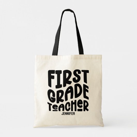 First Grade Teacher Black Typography Design Tote Bag (Achterkant)