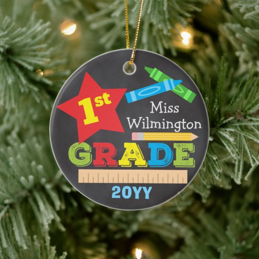 First Grade Teacher Keepsake Chalkboard Colorful Keramisch Ornament (Boom)