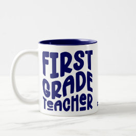 First Grade Teacher Navy Blue Text Tweekleurige Koffiemok
