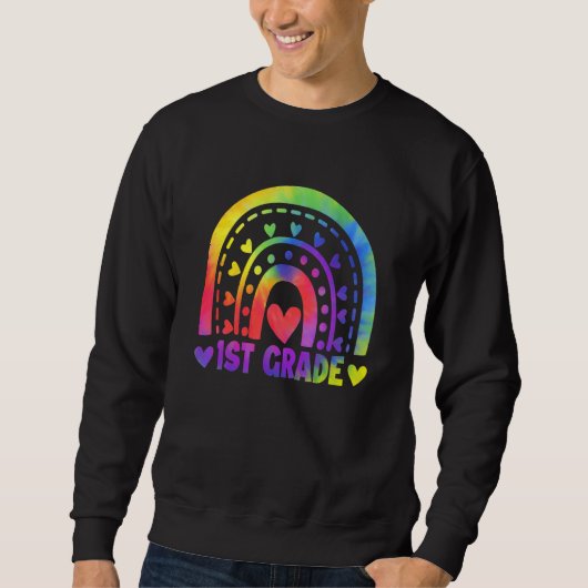 First Grade Teacher Student Tie Dye Rainbow Back T Trui (Voorkant)