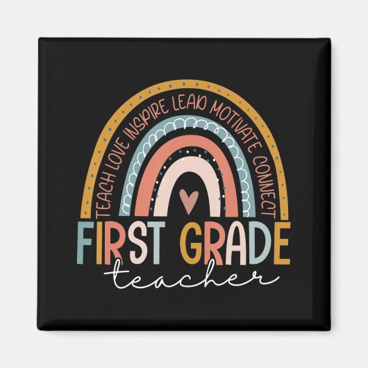 First Grade Teacher Teach Love Inspire Boho Rainbo Magneet (Voorkant)