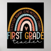 First Grade Teacher Teach Love Inspire Boho Rainbo Poster (Voorkant)