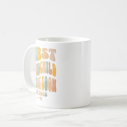 First Granhild Coming Soon 2026 Baby Announcement Koffiemok (Voorkant links)