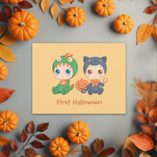 First Halloween Babies Black Cat Dragon Costuum Briefkaart
