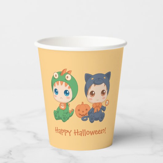 First Halloween Babies Black Cat Dragon Costuum Papieren Bekers (Voorkant)