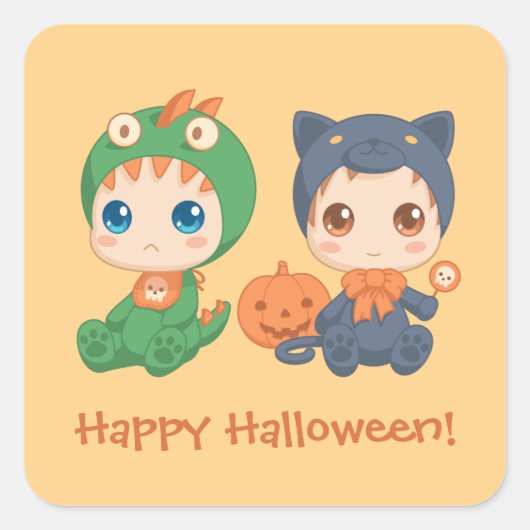 First Halloween Babies Black Cat Dragon Costuum Vierkante Sticker (Voorkant)