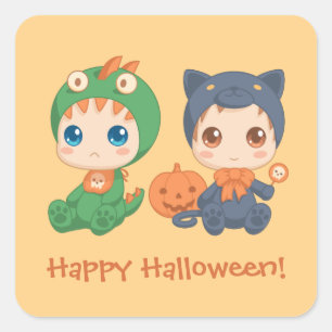 First Halloween Babies Black Cat Dragon Costuum Vierkante Sticker