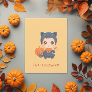 First Halloween Cute Baby Black Cat Costuum Briefkaart
