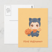 First Halloween Cute Baby Black Cat Costuum Briefkaart (Voorkant / Achterkant)