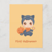 First Halloween Cute Baby Black Cat Costuum Briefkaart (Voorkant)