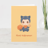 First Halloween Cute Baby Black Cat Costuum Kaart (Voorkant)