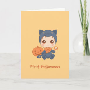 First Halloween Cute Baby Black Cat Costuum Kaart