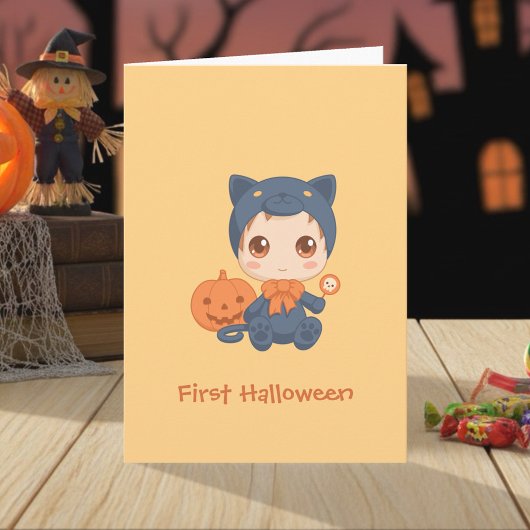 First Halloween Cute Baby Black Cat Costuum Kaart
