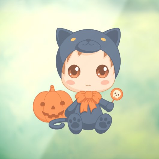 First Halloween Cute Baby Black Cat Costuum Raamsticker (Vel 3)