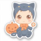 First Halloween Cute Baby Black Cat Costuum Sticker (Voorkant)