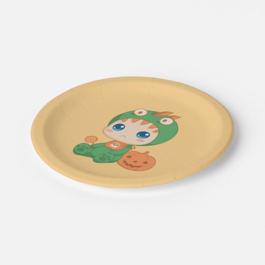 First Halloween Cute Baby Dragon Dinosaur Costume Papieren Bordje (Gekanteld)