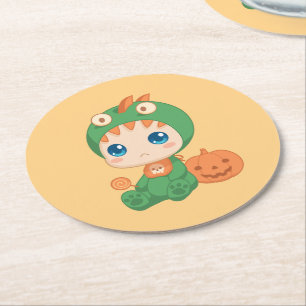 First Halloween Cute Baby Dragon Dinosaur Costume Ronde Kartonnen Onderzetter