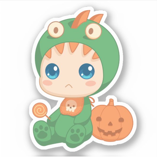 First Halloween Cute Baby Dragon Dinosaur Costume Sticker (Voorkant)