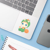 First Halloween Cute Baby Dragon Dinosaur Costume Sticker (Laptop met iPhone)
