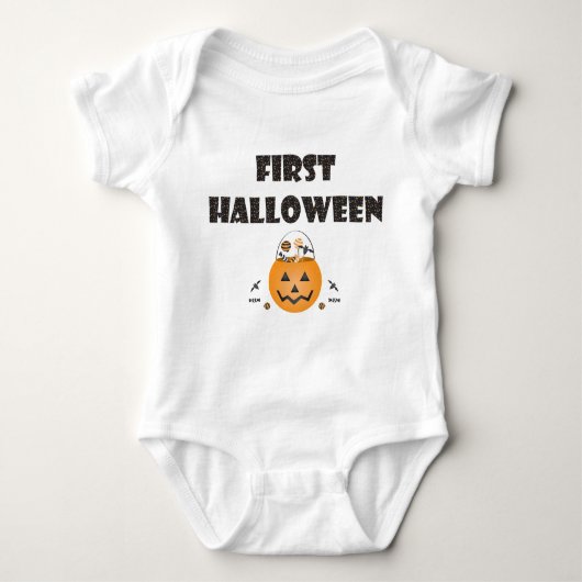 First Halloween Pumpkin Snoep Bucket Oranje Black Romper (Voorkant)
