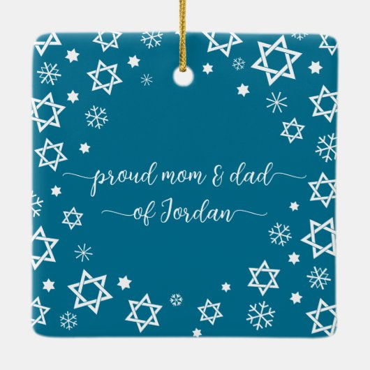 First Hanukkah Baby Stars Snowflakes New Parents Keramisch Ornament (Achterkant)