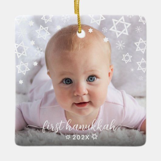 First Hanukkah Baby Stars Snowflakes New Parents Keramisch Ornament (Voorkant)