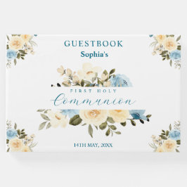 First Heilige Communion Blue Ivory Flowers Greener Gastenboek