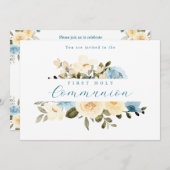 First Heilige Communion Blue Ivory Flowers Greener Kaart (Voorkant / Achterkant)