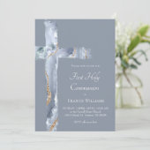 First Holy Communion blue agate Holy Cross Kaart (Staand voorkant)