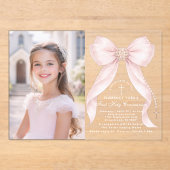 First Holy Communion Blush Pink Bow Christian Acryl Uitnodigingen (Voorkant)
