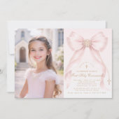 First Holy Communion Blush Pink Bow Christian Kaart (Voorkant)